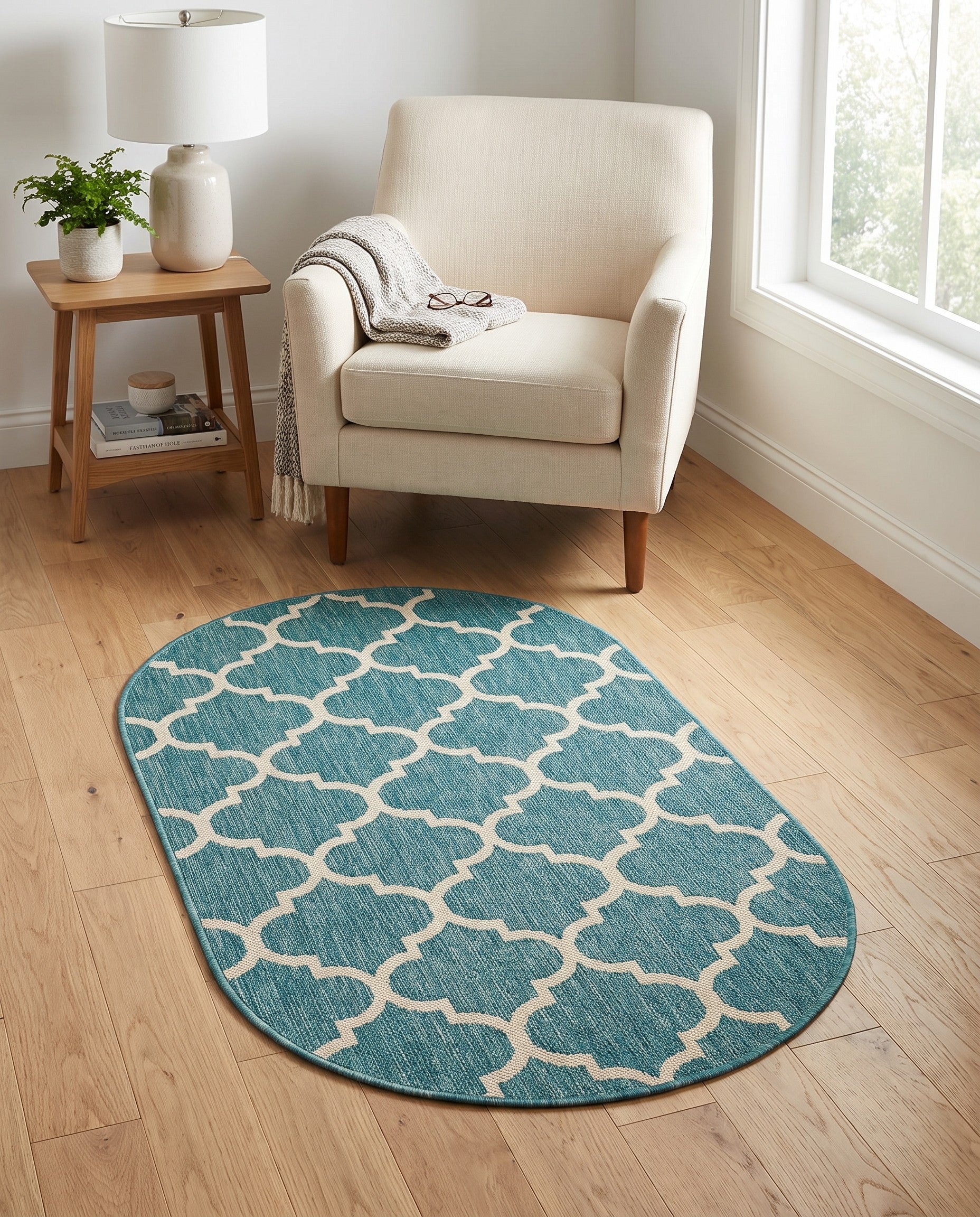 3' x 5' 3 Easy-Clean Trellis Indoor / Outdoor Oval Rug