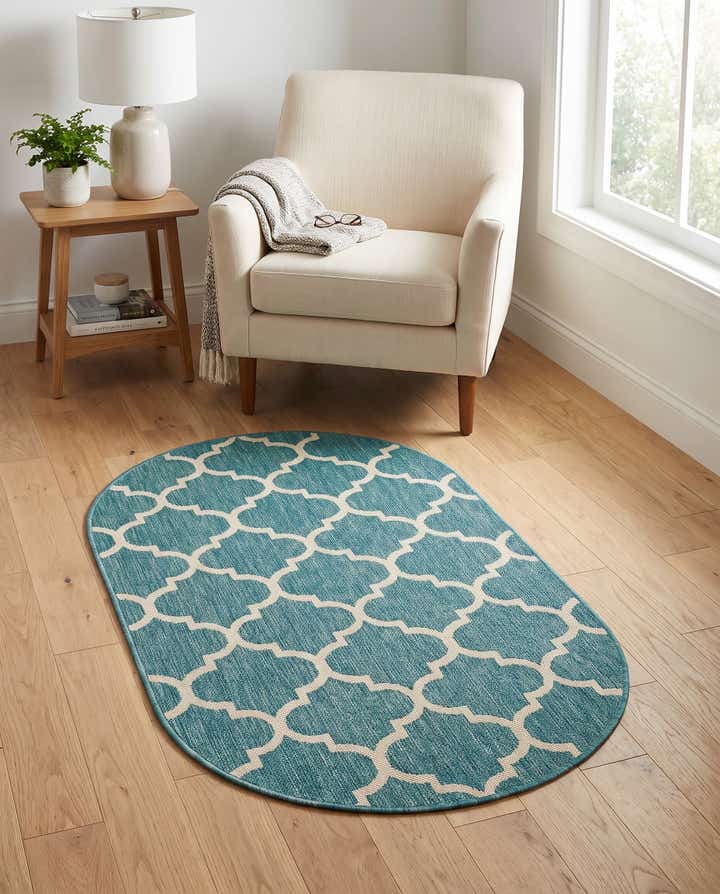3' x 5' 3 Easy-Clean Trellis Indoor / Outdoor Oval Rug