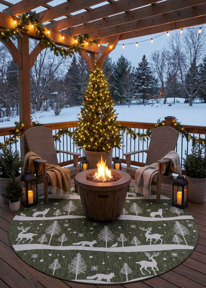 7' 10 x 7' 10 Easy-Clean Holiday Indoor / Outdoor Round Rug