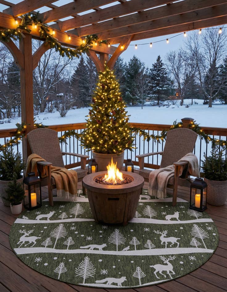 Detail image of 7' 10 x 7' 10  Washable Holiday Indoor / Outdoor Round Rug