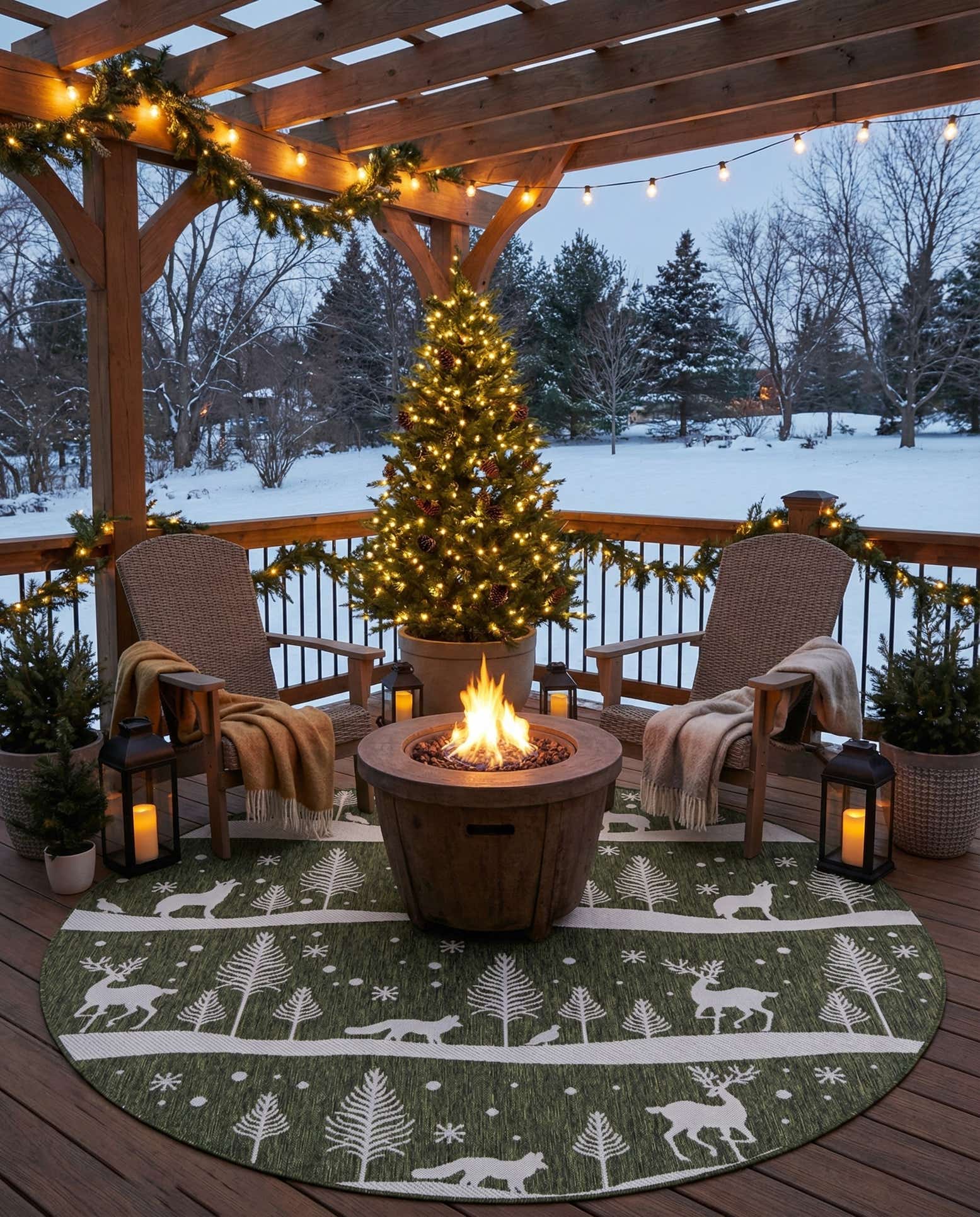 7' 10 x 7' 10 Easy-Clean Holiday Indoor / Outdoor Round Rug