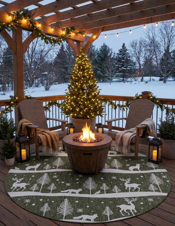 Green Easy-Clean Holiday Indoor / Outdoor Round Rug