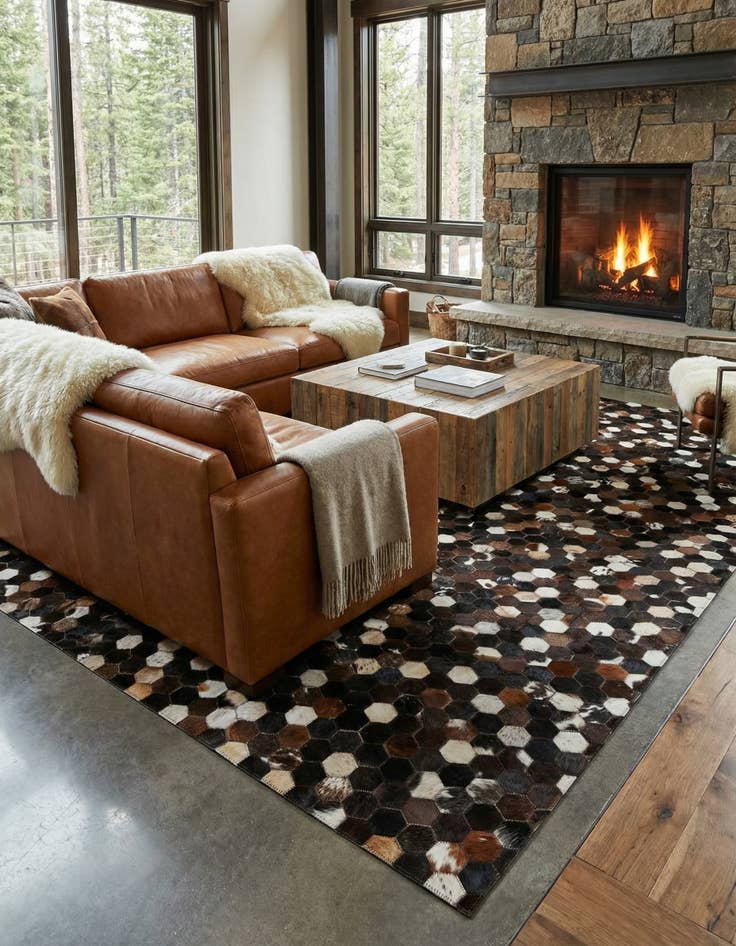 Detail image of 5' x 7' 10 Cowhide Leather Rug