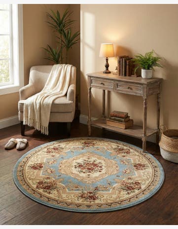 Light Blue Chateau Round Rug