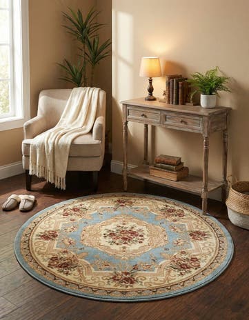 Light Blue Chateau Round Rug