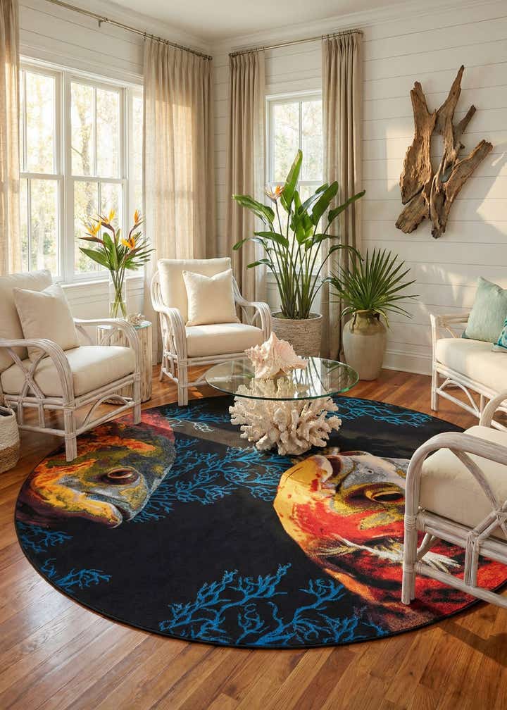 10' x 10' Easy-Clean Coastal Indoor / Outdoor Round Rug