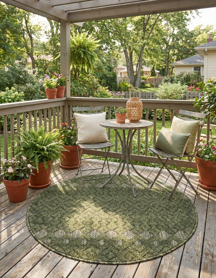 Detail image of 3' x 3'  Washable Trellis Textured Indoor / Outdoor Round Rug