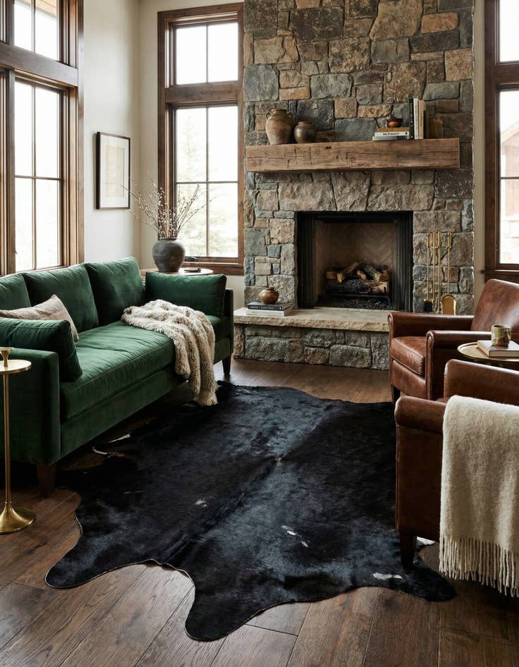 Detail image of  5' x 5' 8 Cowhide Leather Freeform Rug