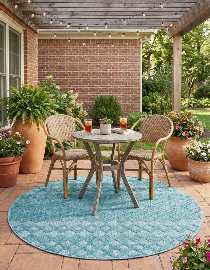 Detail image of  5' 3 x 5' 3  Washable Trellis Textured Indoor / Outdoor Round Rug