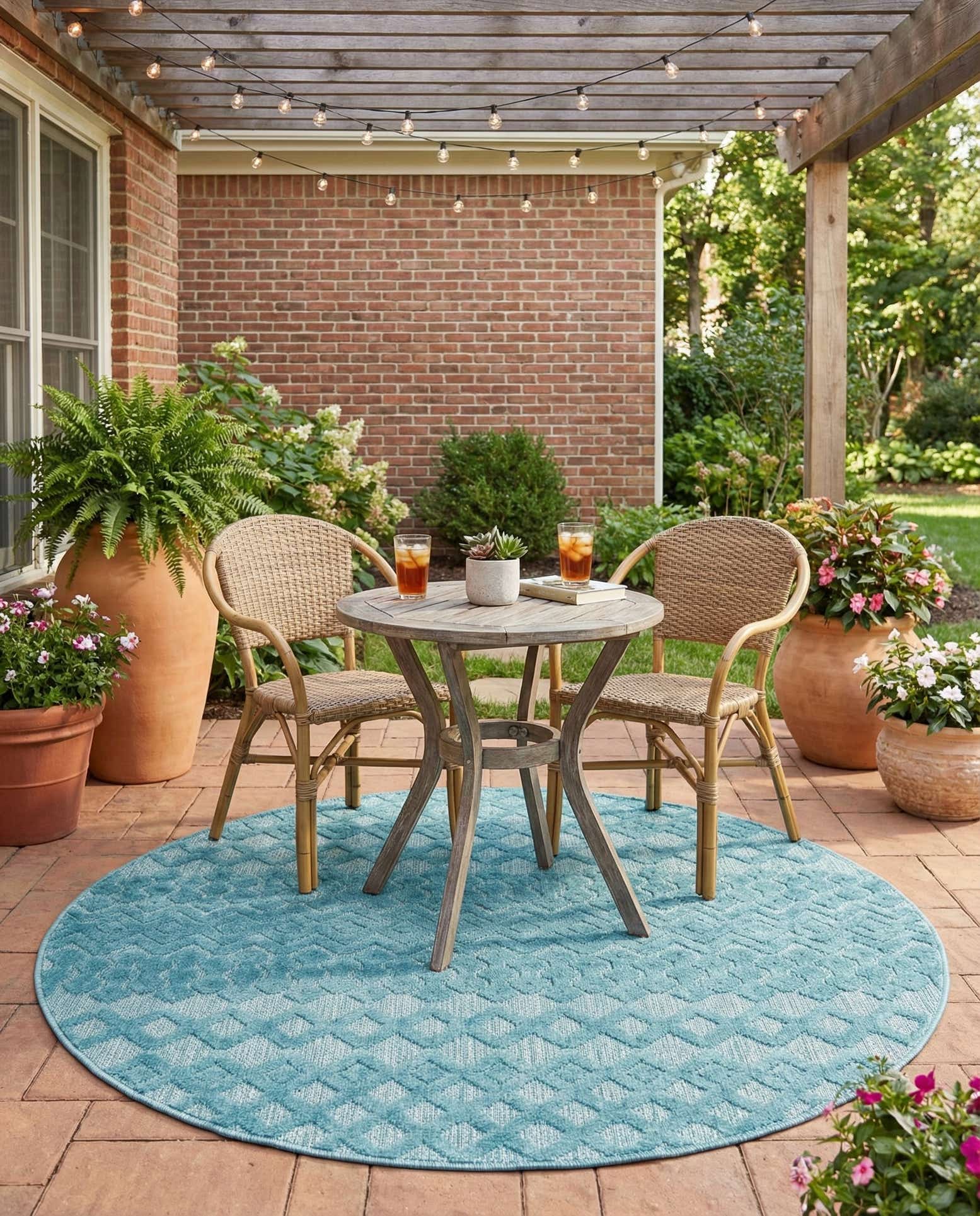 5' 3 x 5' 3 Easy-Clean Trellis Textured Indoor / Outdoor Round Rug
