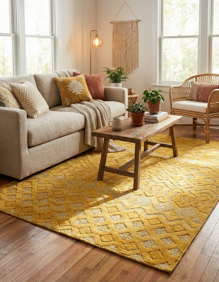 Detail image of 4' x 6'  Washable Trellis Textured Indoor / Outdoor Rug