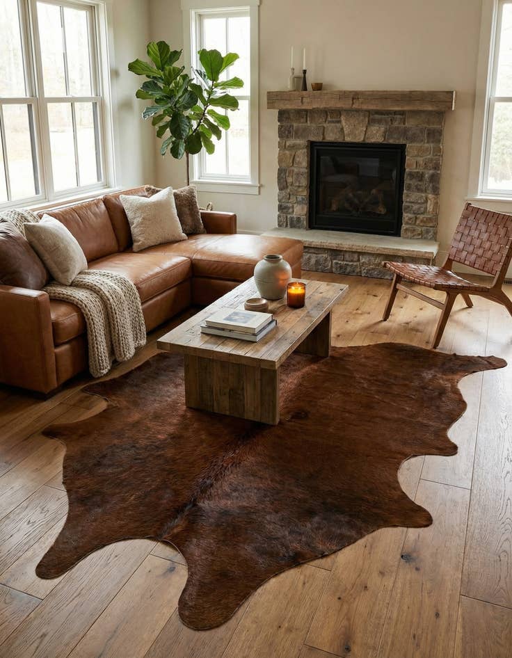Detail image of 5' 11 x 6' 9 Cowhide Leather Rug