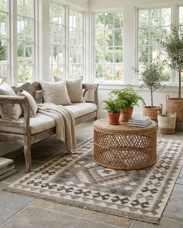 3' 4 x 5' Hand Woven Kilim Maymana Wool Rug