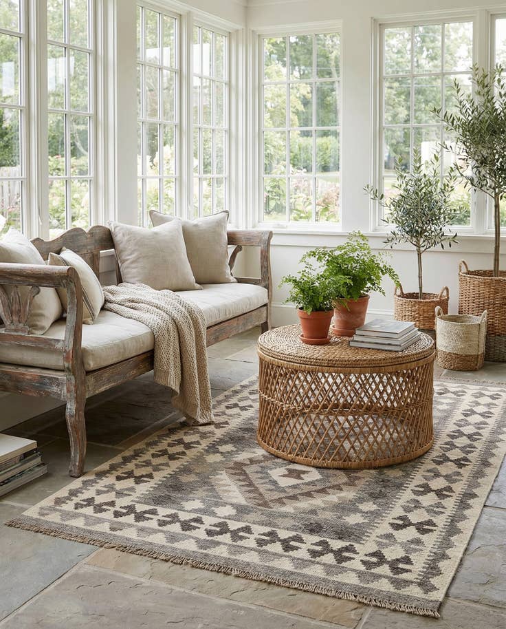 Detail image of 3' 4 x 5' Hand Woven Kilim Maymana Wool Rug