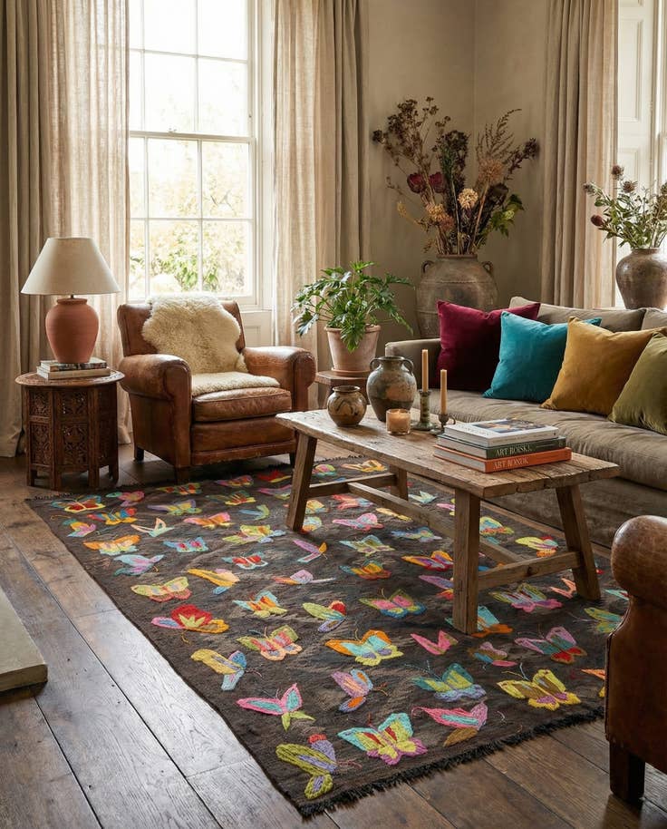 Detail image of 5' 5 x 7' 9 Hand Woven Kilim Suzani Wool Rug