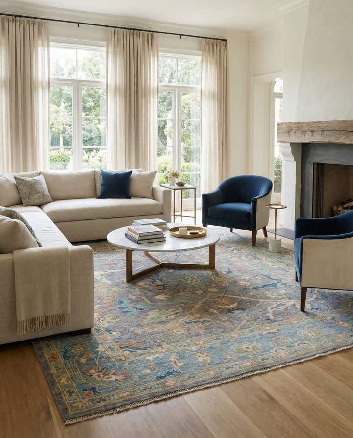 8' 2 x 8' 3 Hand Knotted Oushak Wool Square Rug