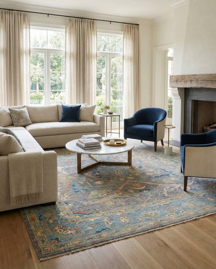 Detail image of 8' 2 x 8' 3 Hand Knotted Oushak Wool Square Rug