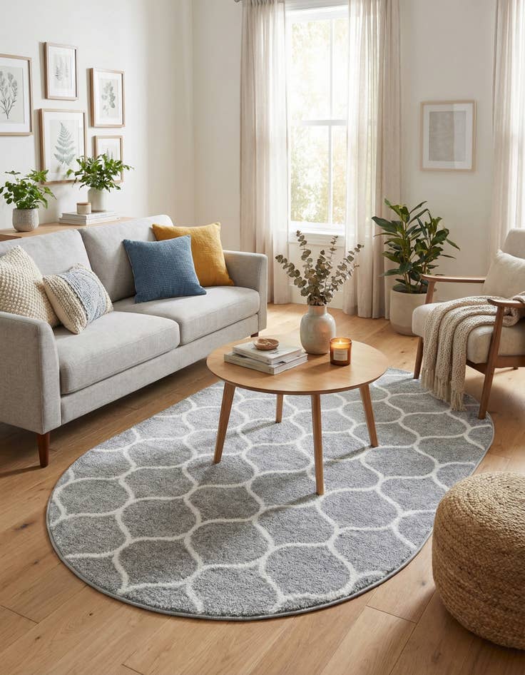 Detail image of  4' x 6' Lattice Frieze Oval Rug