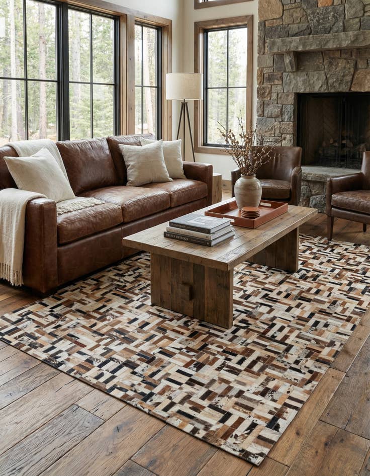 Detail image of  5' 1 x 8' Cowhide - Patchwork Rug