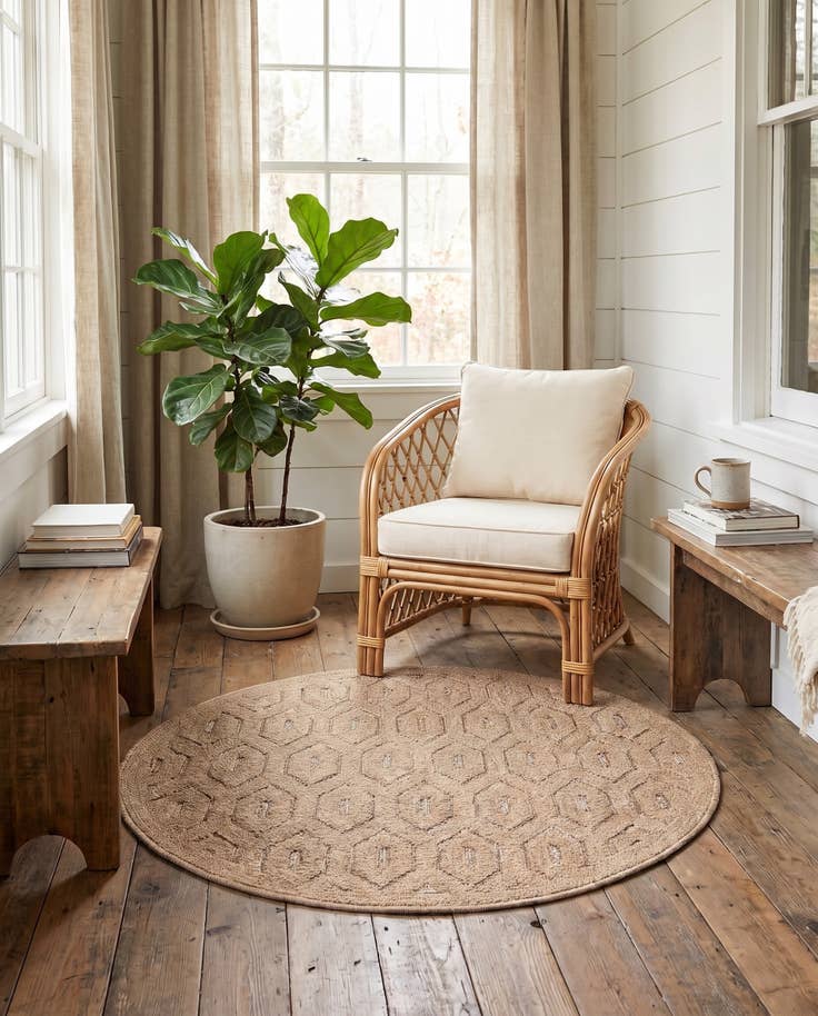 Detail image of 3' x 3' Easy-Clean Trellis Textured Indoor / Outdoor Round Rug
