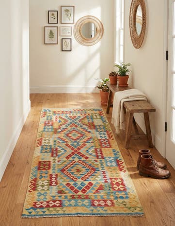 3' 3 x 6' 5 Hand Woven Kilim Maymana Wool Runner Rug