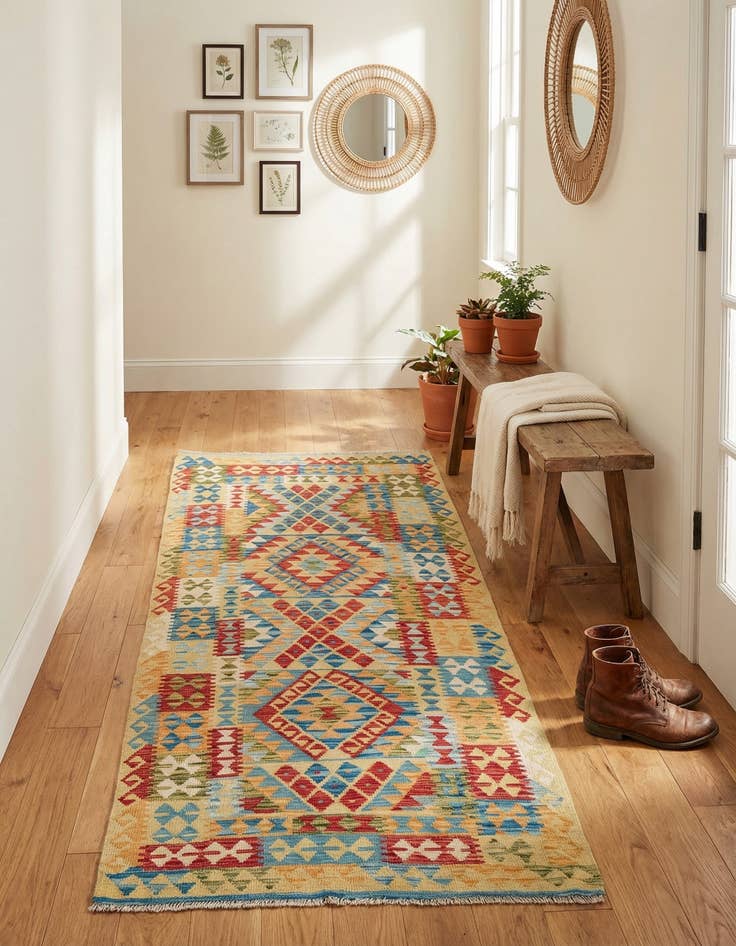 Detail image of 3' 3 x 6' 5  Hand Woven Kilim Maymana Wool Runner Rug