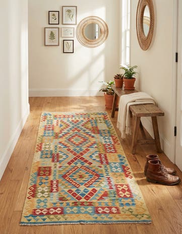 3' 3 x 6' 5 Hand Woven Kilim Maymana Wool Runner Rug