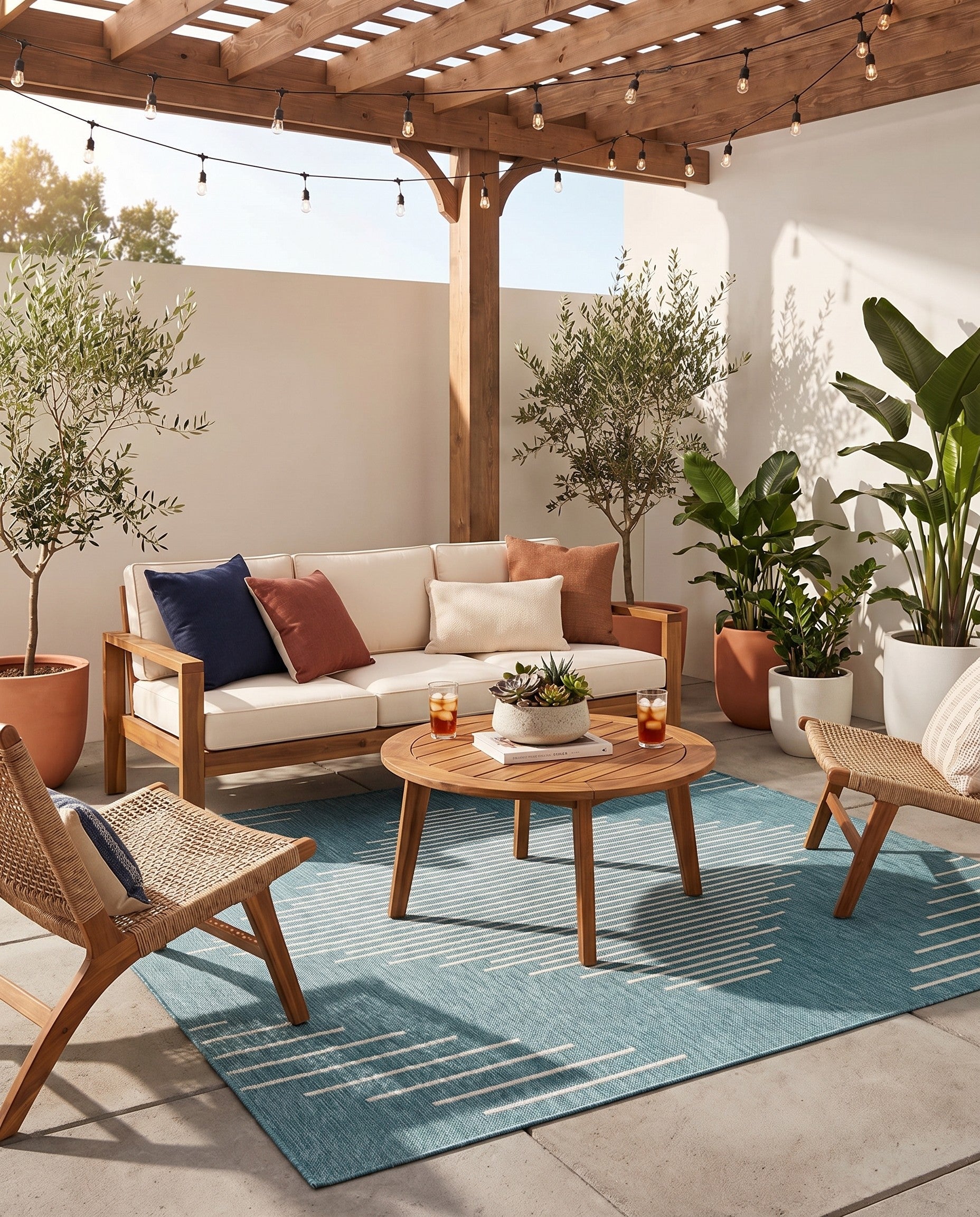 Light Aqua Easy-Clean Modern Indoor / Outdoor Square Rug