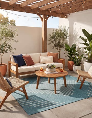 Light Aqua Easy-Clean Modern Indoor / Outdoor Square Rug