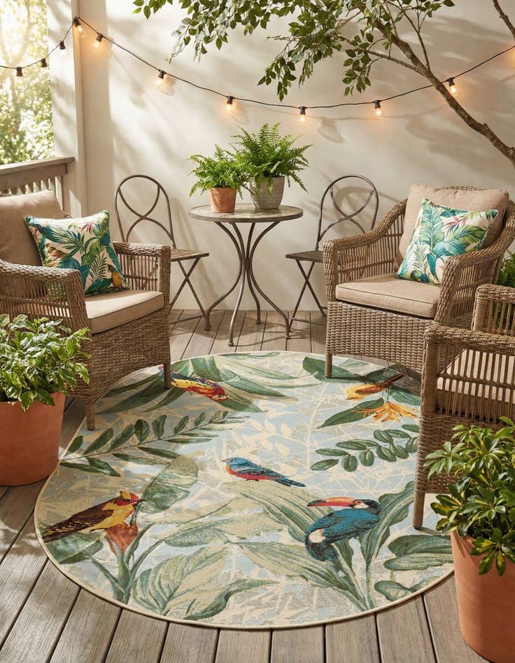 Detail image of 4' x 6'  Washable Botanical Indoor / Outdoor Oval Rug