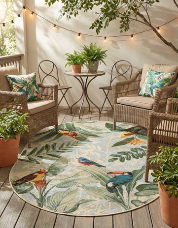 Easy-Clean Botanical Indoor / Outdoor Oval Rug