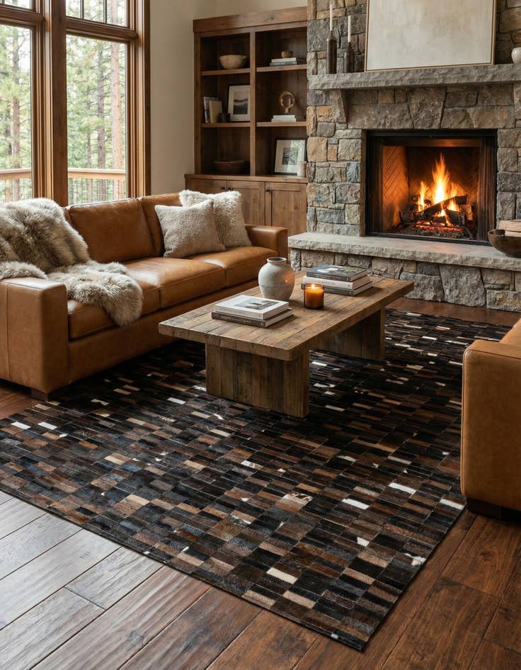 Detail image of  5' 2 x 8' Cowhide - Patchwork Rug