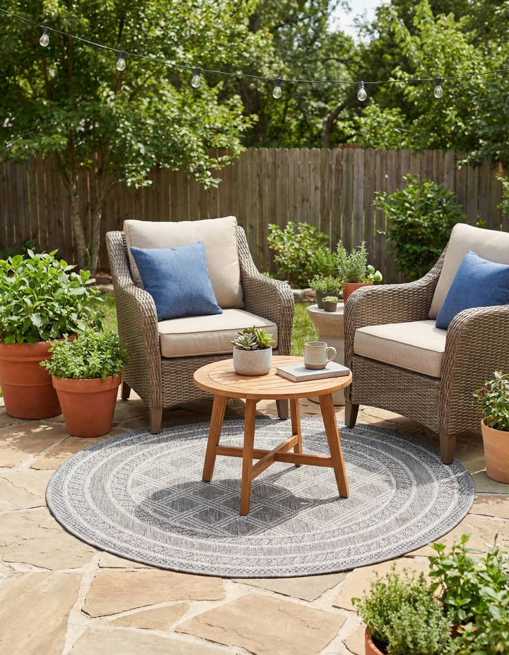 Detail image of  3' 3 x 3' 3  Washable Lattice Indoor / Outdoor Round Rug