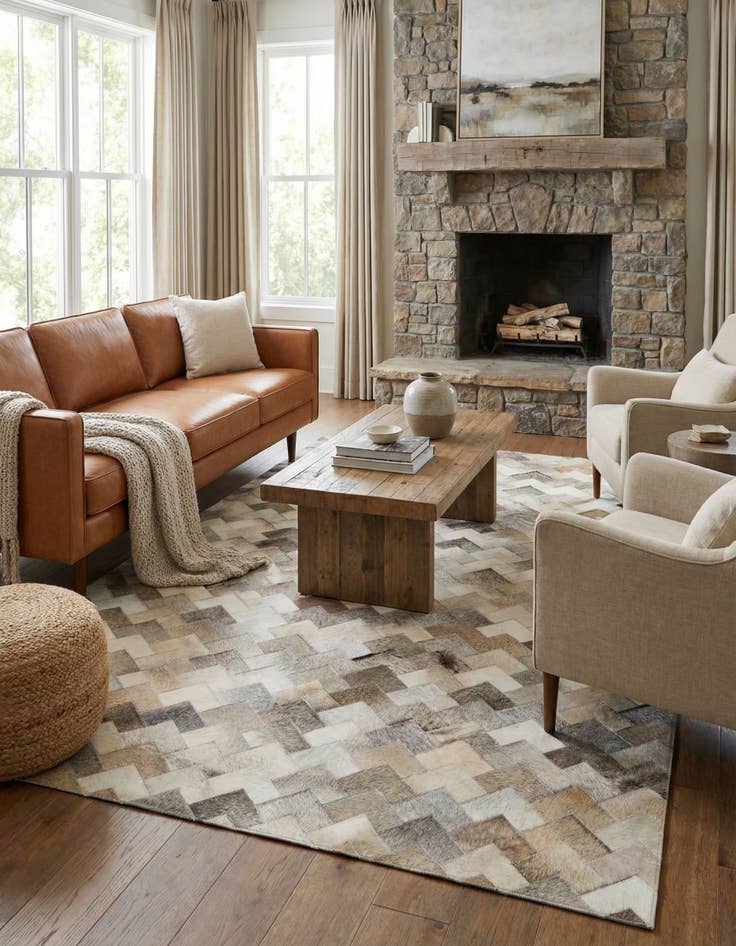 Detail image of 4' 1 x 5' 11 Cowhide Stocks Rug