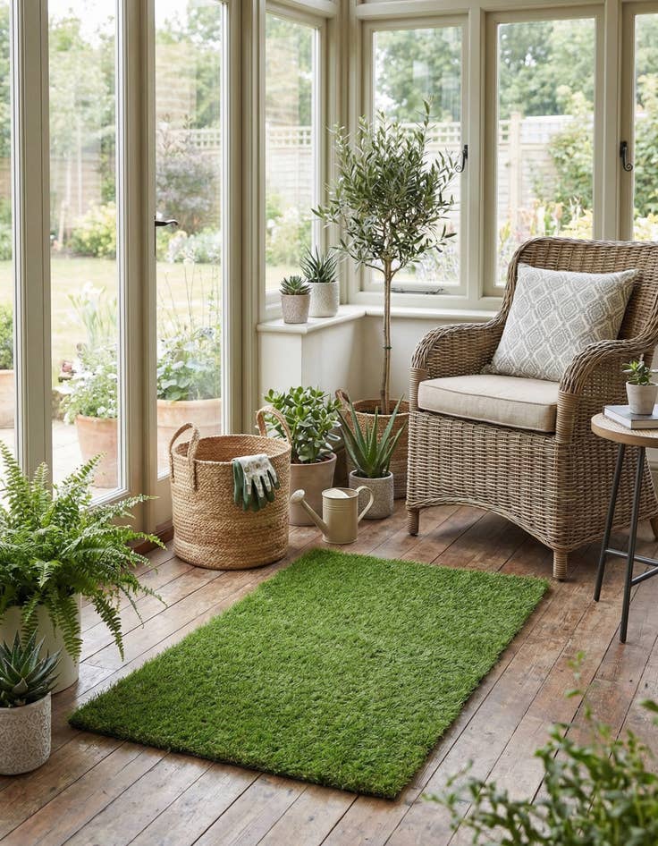 Detail image of 2' x 3'  Washable Grass Indoor / Outdoor Rug