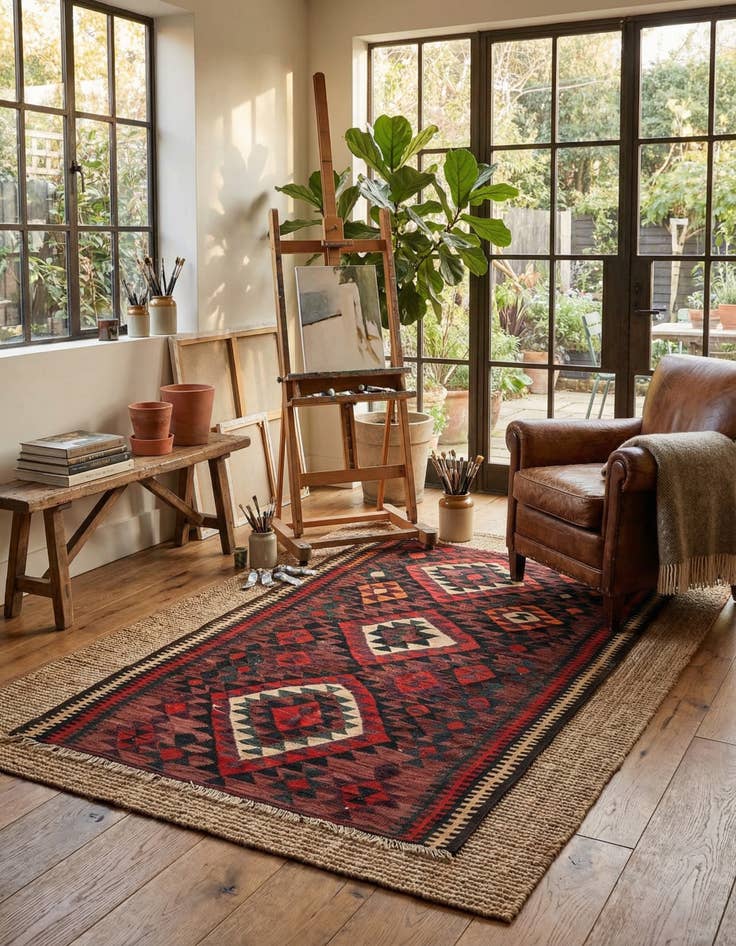 Detail image of 4' 9 x 7' 9 Hand Woven Kilim Fars Wool Rug