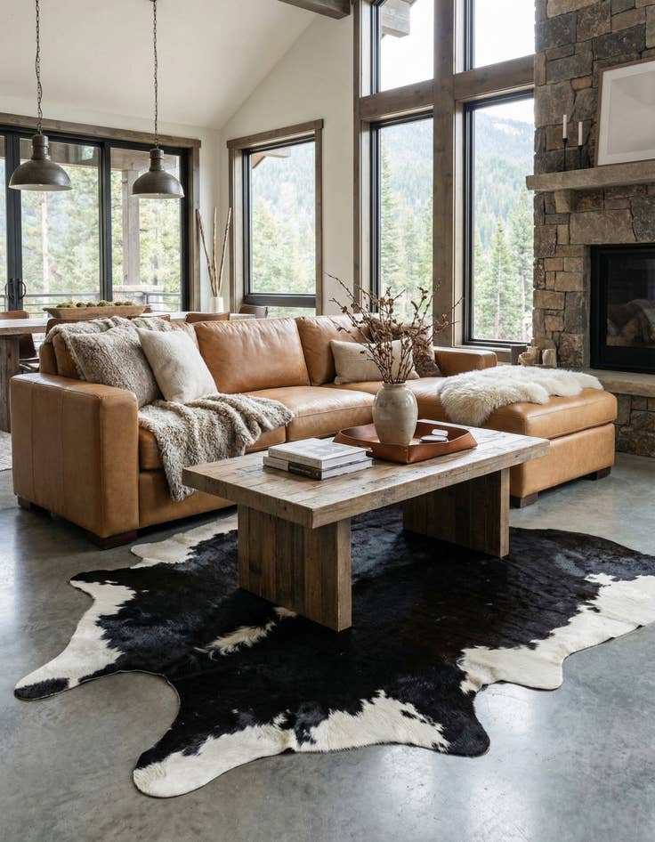 Detail image of 6' 1 x 6' 3 Cowhide Leather Square Rug