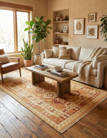 4' 9 x 6' 8 Hand Woven Kilim Waziri Wool Rug