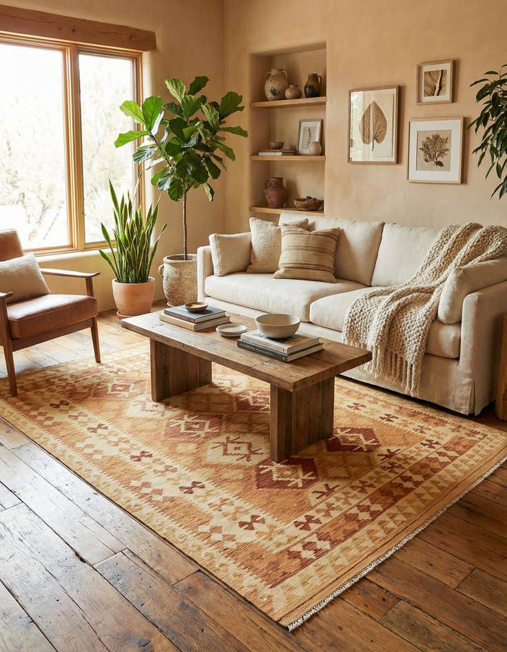 Detail image of 4' 9 x 6' 8  Hand Woven Kilim Waziri Wool Rug