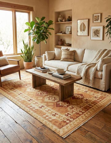 4' 9 x 6' 8 Hand Woven Kilim Waziri Wool Rug