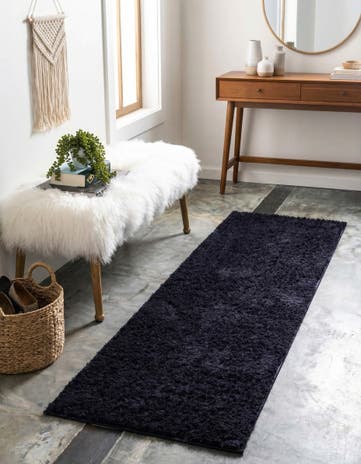 Midnight Blue Studio Solid Shag Runner Rug