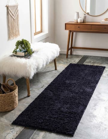 Midnight Blue Solid Shag Runner Rug