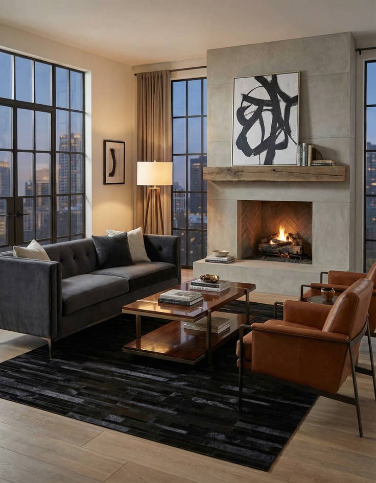 Detail image of 4' 11 x 7' 11 Cowhide Stocks Rug