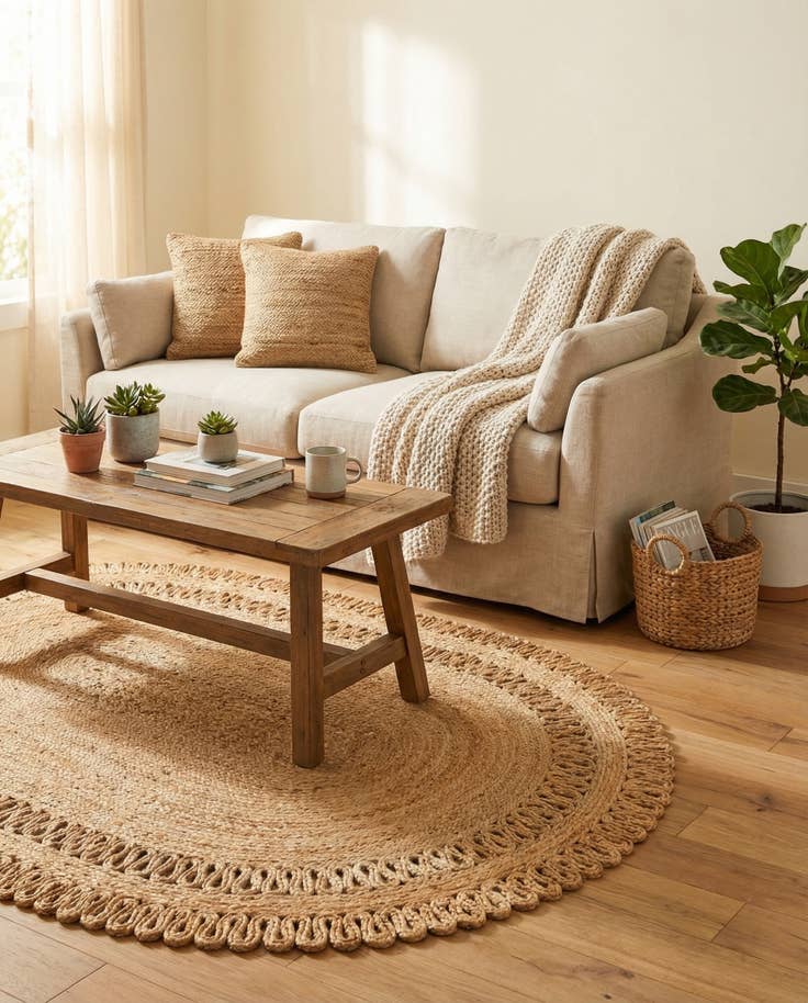 Detailansicht von 125cm x 185cm Handgefertigt Braided Jute Oval Teppich