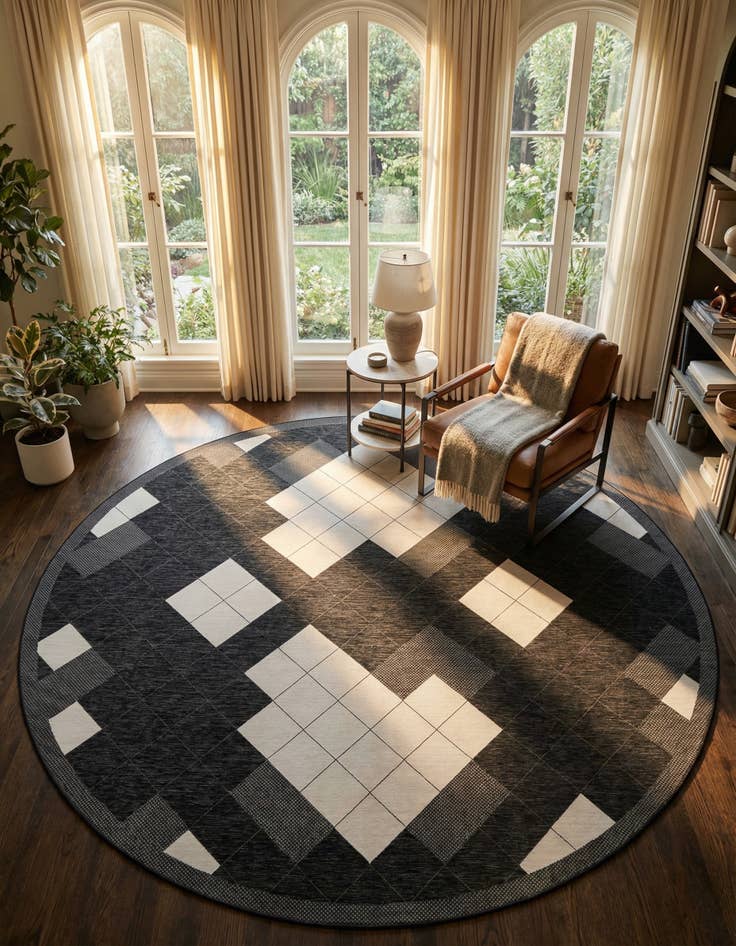 Detail image of 13' x 13'  Washable Modern Indoor / Outdoor Round Rug