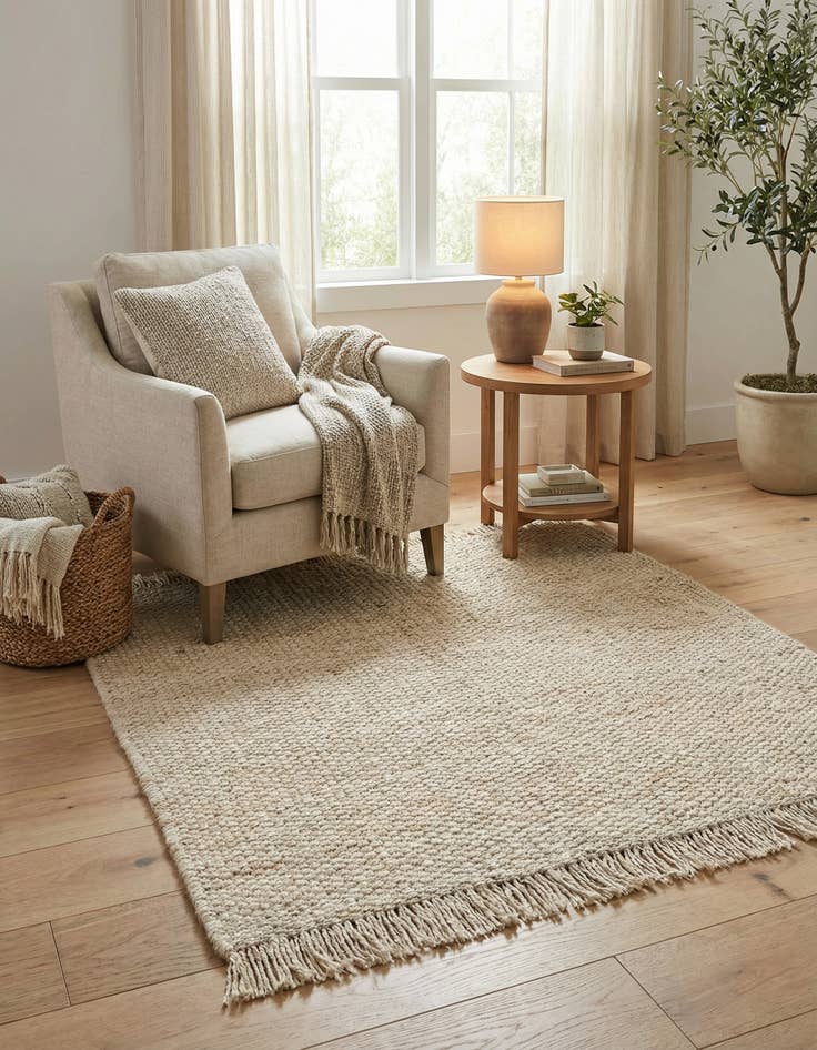 Detail image of  5' 1 x 5' 1  Hand Woven Chunky Jute Square Rug