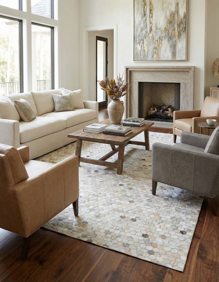 Detail image of 8' 1 x 9' 9 Cowhide Leather Rug