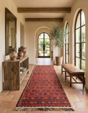 4' 3 x 15' 2 Hand Woven Kilim Fars Wool Runner Rug