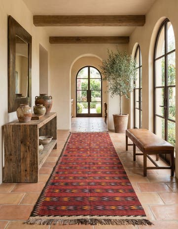 4' 3 x 15' 2 Hand Woven Kilim Fars Wool Runner Rug