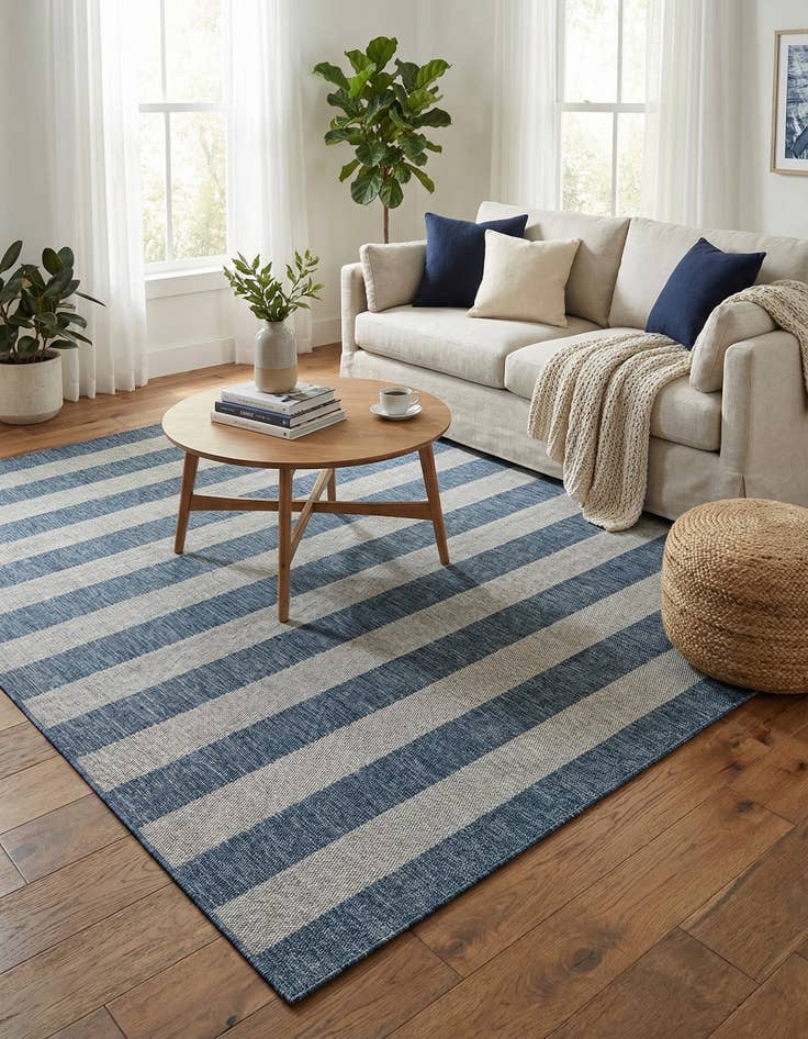 Detail image of 7' 10 x 7' 10  Washable Striped Indoor / Outdoor Square Rug